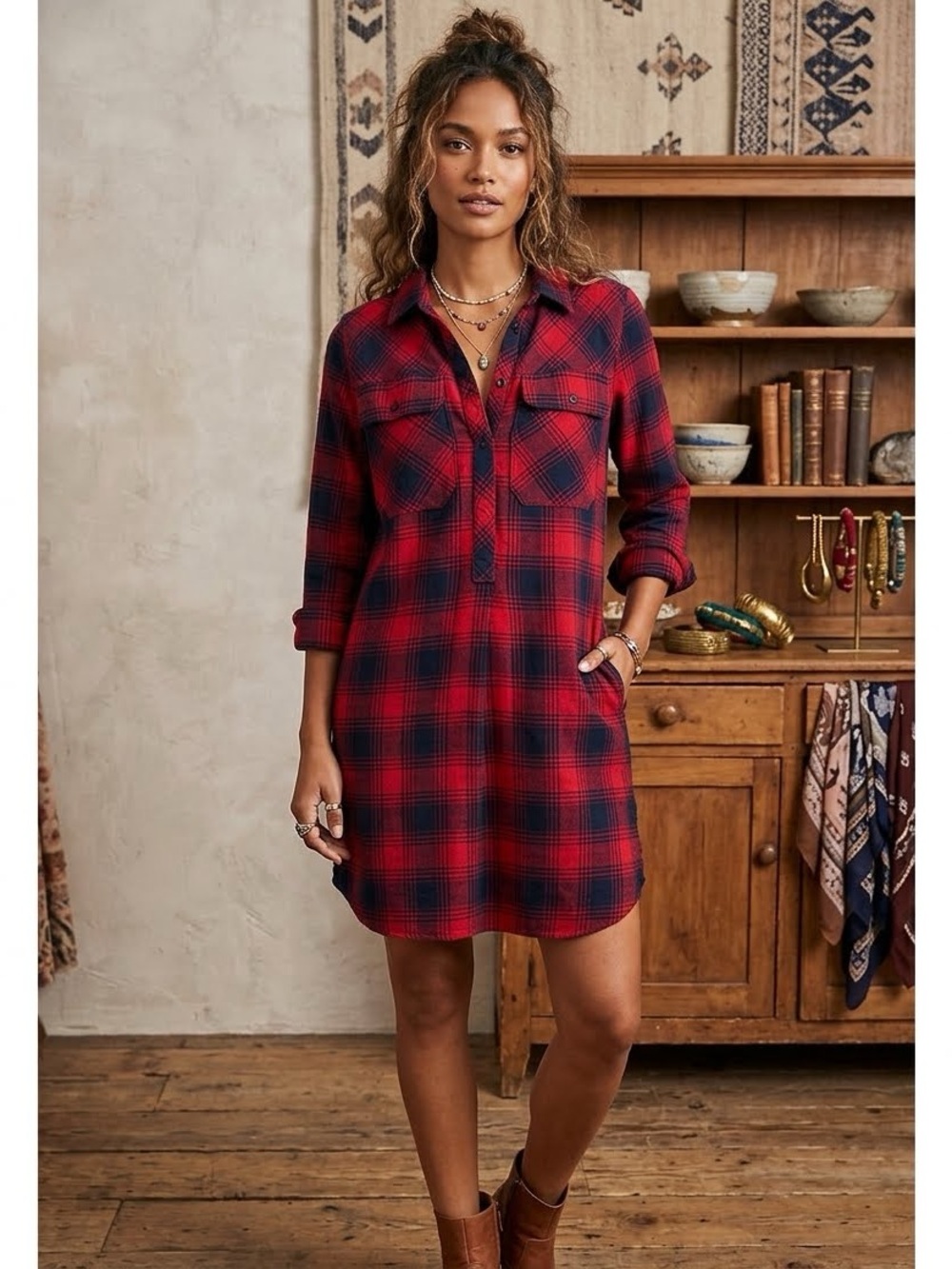 EUC Madewell Red and Black Plaid Daywalk Flannel Shirt Dress
